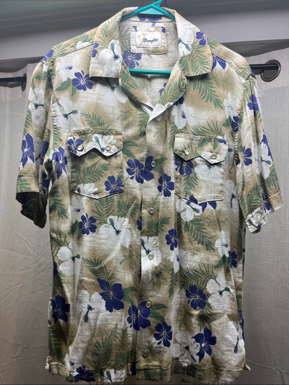 Wrangler Tan Shirt with Blue and White Floral Print